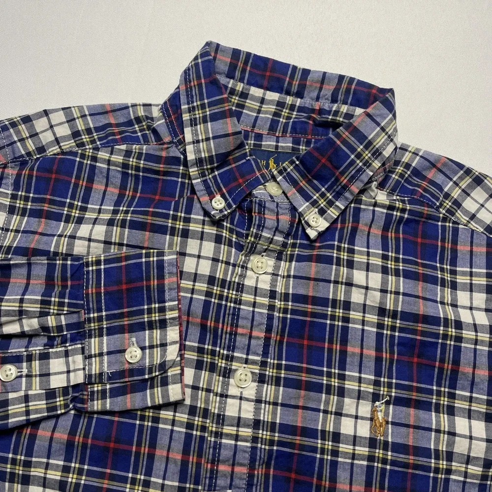 Ralph Lauren Boys‎ M 10-12 Blue Plaid Long Sleeve Button Down Shirt